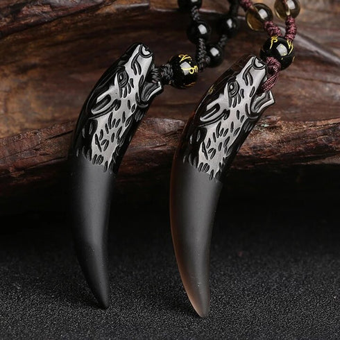 Collier Loup Griffe en Obsidienne